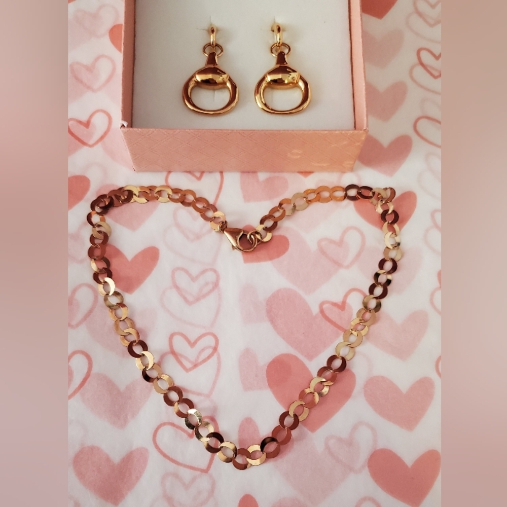 Milor Bronze Rose Gold Neckace & Earrings Set. Made In Italy